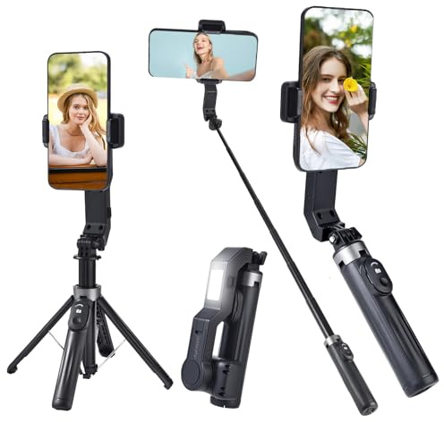 Phone Ptabilizer for Video Recording, 3-in-1 Selfie Stick & Tripod, 360° Auto Rotation, Gimbal stabilizer for iPhone、Superior Stabilization for Vloggers, TikTok, Travel (iPhone/Android/GoPro)