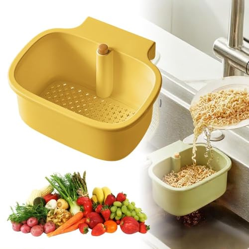 YOBEYI Sink Strainer Basket, Hanging Kitchen Sink Strainer Basket with Press Dumping & Self-Cleaning Design, Corner Sink Trash Catcher for Food Waste, Sink Protectors for Kitchen Sink (Yellow)