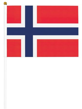 Bandera noruega paquete de 6 y 10 banderas de mano, pancartas en palo, banderas pequeñas para desfiles, fiestas, bares, cumpleaños