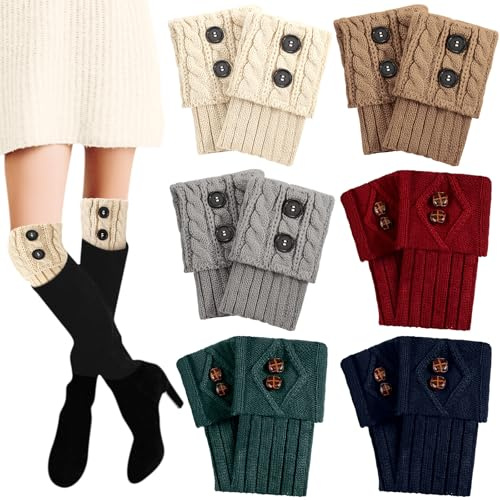 Geyoga 6 Pairs Womens Boot Cuffs Socks Early Spring Boot Topper Covers Warm Crochet Knitted Leg Warmers(Novelty Colors,Elegant)