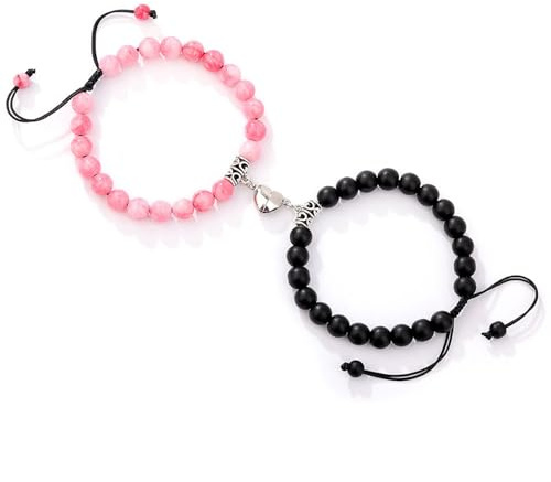 2 Magnetarmbänder für Paare, Liebesarmbänder, Fernheilungs-Kristallarmbänder, passendes Herzarmband für Sie und Ihn, Freund oder Freundin, Valentinstagsgeschenk