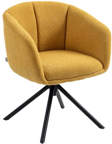 HOMCOM Sessel Wohnzimmer drehbar Loungesessel Relaxsessel mit Metallbeine Lesesessel mit Leinenoptik, Polstersessel für Schlafzimmer Gelb