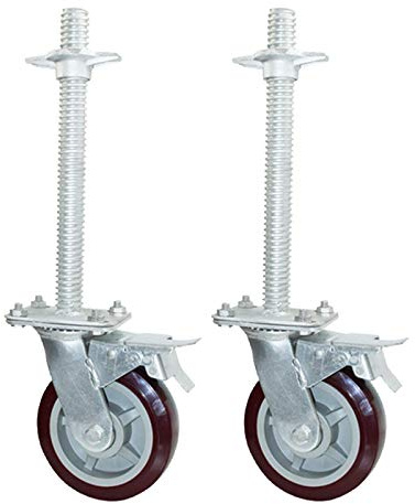 Ruedas de transporte resistentes de goma y poliuretano, ruedas giratorias con frenos, capacidad de carga de 600 kg, ruedas de andamio de 60 mm, tornillos de extensión