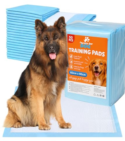 Pawtastic Gear - Welpenunterlagen 90x60 cm, 5-lagige Trainingspads 50 Stück, Auslaufsicher und Strapazierfähig mit Schnell Trocknender Oberfläche, PIPI Matten für Hunde, Blau-Weiß