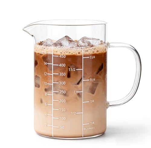 BCnmviku Messbecher Glas 500ml,Meßbecher mit Ausguss für Espresso,Öl,Saft