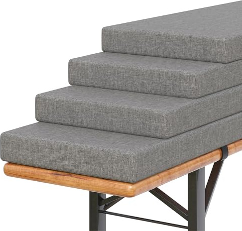 Amopatio 4er Set Bierbankauflage gepolstert, 220x25x4 cm XL Biertischgarnitur Auflagen Outdoor & Indoor, Bezug waschbar, Wasserdicht & UV-Schutz, Hellgrau