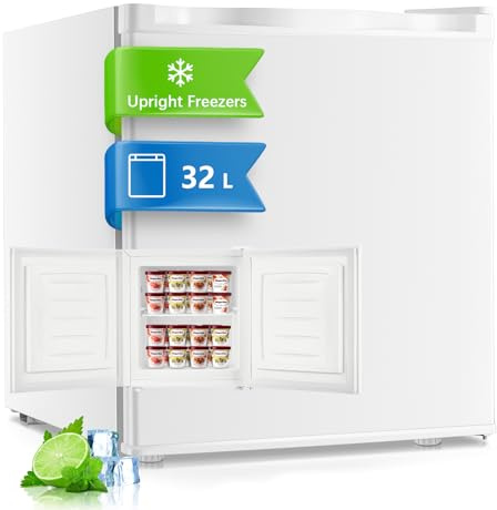 FOHERE 32L Mini Congelatore, Congelatore Piccolo con Porta Reversibile,Silenzioso, 7 Termostato Regolabile, per Hotel/Dormitorio/Appartamento/Ufficio, Nero [Classe di efficienza energetica E]