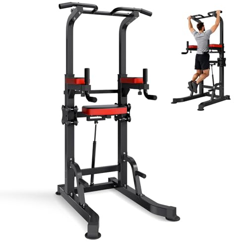 VEVOR Torre Multifunzione per Allenamento di Forza con Carico di 150 kg, Struttura a H Base e Stabile e Piattaforma di Supporto, Altezza Regolabile in 9 Posizioni, Allenamento per Braccia
