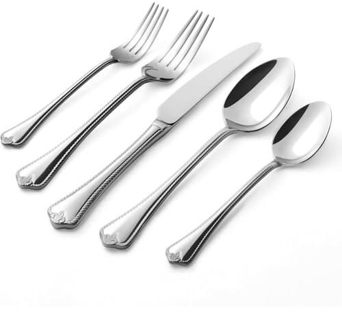 HIKAA 60-Teiliges Edelstahl Besteck Set 12 Personen, 18/10 Besteckset