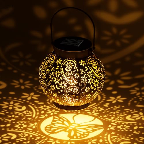 OUILA Solarlaterne für Außen, IP65 Wasserdicht Hängende LED Gartenlaterne, Vintage Outdoor Solarlampen für Terrasse, Veranda, Hof und Rasen