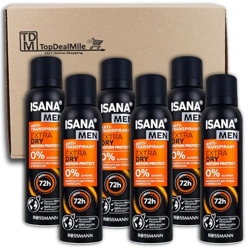 TopDealMile-förvaringspaket – för ISANA män anti-perspirant extra torr rörelse skyddar 6 x 150 ml