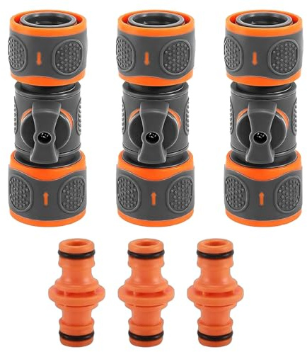 WuiCtvz Kupplung mit Regulierventil,6-Teiliges Verbinder mit Regulierventil Schlauchkupplung und Hahnanschluss, Doppel-Schnellkupplung Adapter für Gartenbewässerung und Schlauchverlängerung