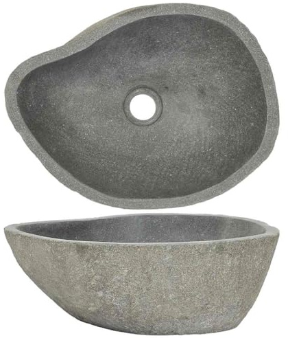 HETFTJN Lavabo in pietra naturale di fiume ovale, lavabo da appoggio in pietra naturale, per bagno e WC degli ospiti, lavabo a mano (37-46) x (29-36) x 15 cm