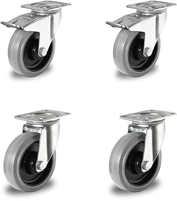 der ROLLENDE SHOP - Rollensatz 2 Lenkrollen mit Feststeller + 2 Lenkrollen 125 mm Elastik grau
