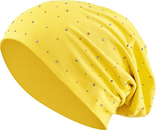 Balinco Long Slouch Beanie für Damen, Herren & Teens mit Strass Nieten, Weiche 100 % Baumwoll-Jersey Mütze, Elastische Einheitsgröße im Heather Style Winter mütze