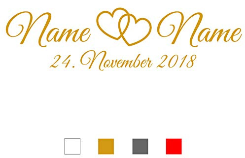 Personalisiert Aufkleber Sticker Hochzeit Namen Farben ca. 60x25 cm Herzen Hochzeitsaufkleber Hochzeitsgeschenk Autoaufkleber Heckscheibenaufkleber Auto Hochzeitsauto Deko Hochzeitsdeko Heckscheibe