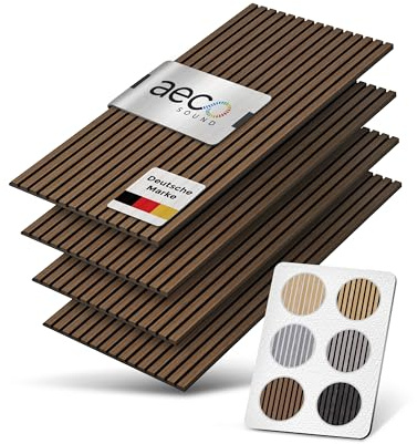 Aeco Sound® Akustikpaneele Holz - 120x60cm - Echtholz Eiche & Akustikfilz | 4 Stück - Wandpaneele, Schalldämmung, Wandverkleidung - Eichenholz (dunkel) & extra dicker Akustikfilz (Schwarz)