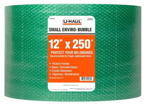U-Haul Enviro-Bubble - Bulk Roll 250' of Small Bubble Padding & Protection for Fragile Decor, Dishes, Glassware, Frames, & More- 1 Roll