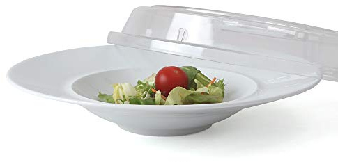 Holst Porzellan ST 025 FA3 Salat- und Pastateller Set mit Schutzcloche/Deckel glasklar | mit Schutzdeckel, glasklar