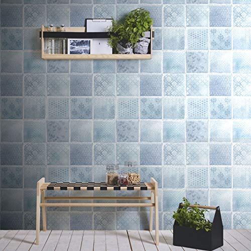 Papier peint carreaux de ciment | Papier peint salle de bain & cuisine 373882 | Papier peint bleu marine | Papier peint imitation carrelage