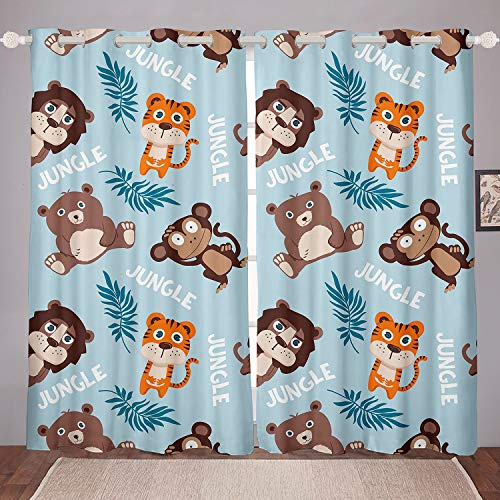 Loussiesd - Tenda per finestra per bambini, motivo tigre, per ragazze, ragazzi, bambini, scimmia, leone, orso, finestra, decorativi, simpatici cartoni animati, animali selvatici