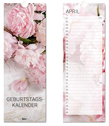 younikat Calendrier d'anniversaire, indépendant de l'année, avec reliure à spirale, calendrier perpétuel, 10,5 x 29,7 cm, motif roses permanentes, sans année, calendrier mural pour toute la famille I