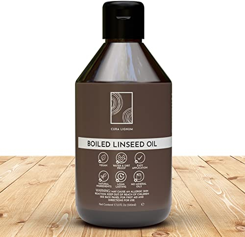 Cura Lignum® Huile de Lin Cuite pour Bois - Séchage Rapide en 12 à 24h - Fini Satiné - Saturateur Bois Exterieur & Intérieur - Huile de Lin pour Bois - Fabriqué en Allemagne, 500ml