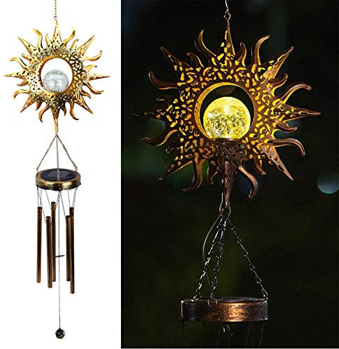 Not application Carillon éolien à énergie solaire à LED - Changement de couleur - Étanche - Décoration d'extérieur pour jardin, terrasse, cour (soleil)