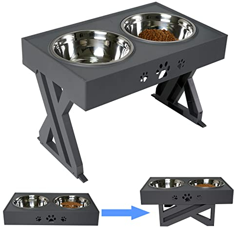 Wisedog Raised Dog Bowls for Large Dogs Elevated Dog Bowl - Adjusts To 3 Heights,2.8”, 7.5, & 11.6'' Stand (Grey Stand)