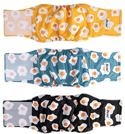 Dono 3er-Pack waschbare Windeln für männliche Hunde mit superabsorbierendem Bauchband für kleine und mittelgroße Hunde (?gebratene Eier, XL)