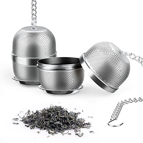 ABERIA Tea Infuser (2 Pieces) for Loose Tea with Drip Tray and Long Chain Hook | Fine mesh Tea Diffuser Ball | Food-Grade Premium 304 Stainless Steel Tea Strainers for Loose Tea | Egg Strainer