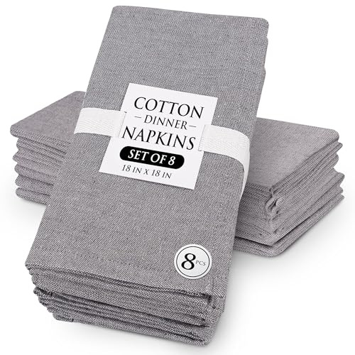 KAF Home Overbrook Chambray Napkins - Set of 8 Cotton Linen Napkins - Reusable & Washable Table Napkins for Any Occasions (Dark Gray)