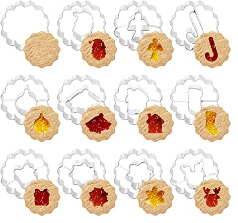 GWHOLE 12PCS Christmas Metal Cookie Cutters, Linzer Cookie Cutter Christmas Wreath Gingerbread Man, Snowflake, Deer Head for Baking Christmas Party Supplies