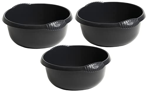 JMS we create smile (Set of 3) Round Multipurpose Plastic Bowl Black Washing Up Bowl 36 CM Mixing Bowl Washing Basin Sink Bowl Tidy Organiser Wash Tub Space Saving for Home Kitchen Outdoor Camping