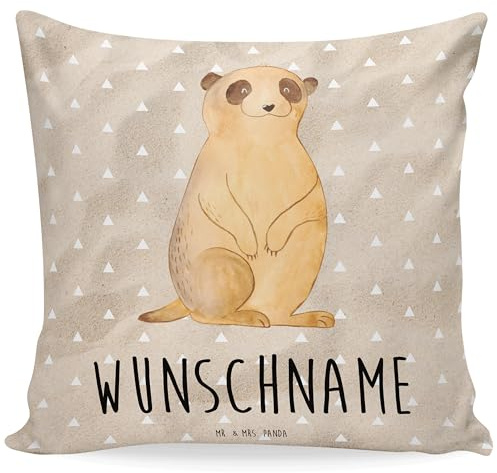 Mr. & Mrs. Panda Kissen mit Namen Erdmännchen - Personalisierte Geschenke, Kissenbezug, Afrika, Kuschelkissen, Spruch, personalisiert, Reisen, Traveling, Personalisiertes, Roadtrip
