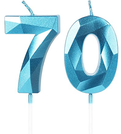 Yiran Sky Blue 70th Birthday Candles, Number 70 Happy Birthday Candles, Blue Cake Topper Decorations for Birthday Party, Wedding Anniversary Celebration Supply for Men Women（Age 70）