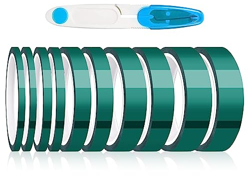 CHEVVY 10 Rotoli Nastro Termico Nastro Termico Verde per Sublimazione Nastro Alta Temperatura per Circuiti di Stampa Elettronici Pittura (3mm / 5mm / 8mm / 10mm / 12mm x 33m)