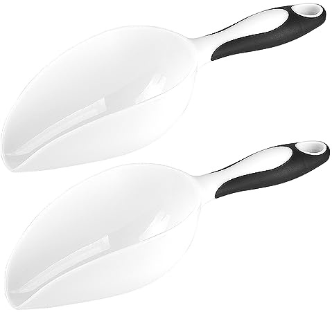 Guowall Plastic Ice Scoop for Freezer Bin Multipurpose Ice Shovel Scooper for Flour Rice Popcorn Pet Food Soft Rubber Grip Handle - White