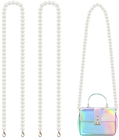 Heveer Perlen Kette Trageriemen 2 Stück 110cm Handtaschenkette Nachahmung Perle Schulterriemen Taschenkette Ersatz für Damen Tasche Geldbörse