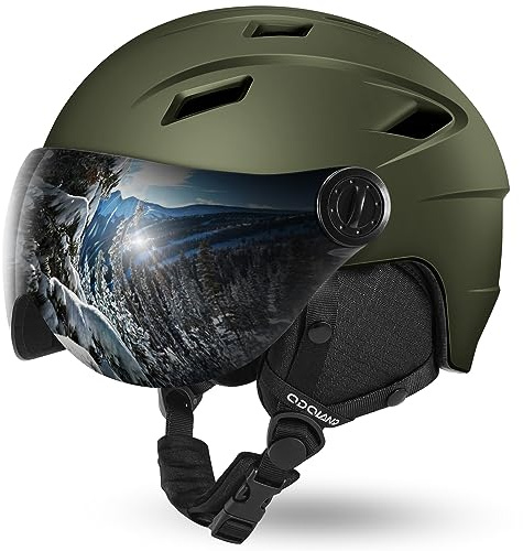 Odoland Skidhjälm Skidglasögon Skidhjälm Unisex Vuxen Ungdom Skidhjälm Med Visir UV-skydd 400 Och Vindtät, Grön, M