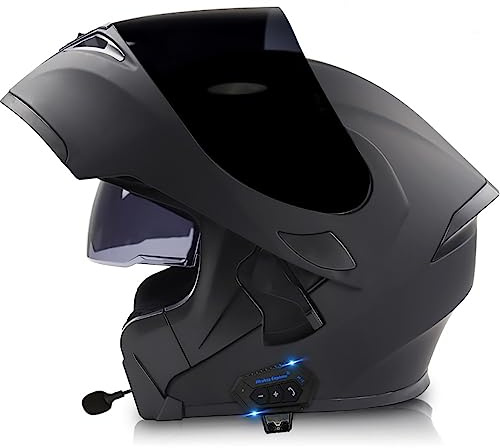 Motorradhelm Klapphelm mit Bluetooth Integriertem ECE-geprüft mit Anti-Fog-Doppelspiegel, Integralhelm Racing Helm für Damen Herren mit Eingebautem Mikrofon 3XL 55~66cm