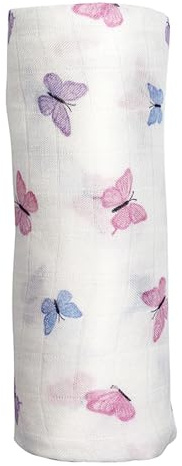 Muslin Baby Swaddle - Breathable Receiving Blankets for Newborn Baby, 70% Viscose derived from Bamboo, 30% Spandex, Imported, Butterfly