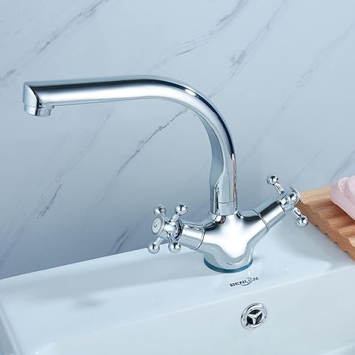 TRIEBAN Wasserhahn, Tap, Spültischarmatur, Zweigriff Badarmatur Retro Wasserhahn Bad Waschtisch Armatur Doppelhebel Faucet für Badezimmer, Küchen, Waschbecken