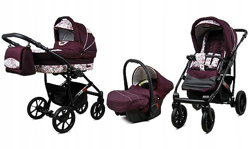 BabyLux® Kinderwagen Set 3 in 1 - Largo - incl. Babywanne, Buggy Sportsitz, Auto-Babyschale - Autositz - Kinderwagenset - Kombikinderwagen mit Wickeltasche, Regenschutz usw.