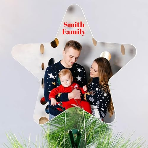 Wanapix | Christbaumspitze Stern mit Foto und Texte | Personalisierter Weihnachtsbaumspitze | Flacher Christbaumstern | Acryl - 17x25 cm | 100% Personalisiert