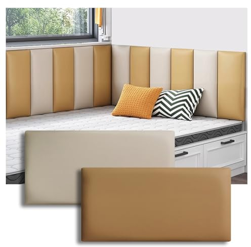 SXEVZOO 2pcs Stoßfeste Weiche Wandkissen, Selbstklebend Kopfteil Wandpolster for Verschiedene Größen Bett, 3D Kinder Anti-Kollision Soft Cushion Tapete (Color : Beige+Khaki, Size : 20x50cm-2pcs)