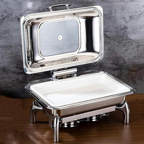 Scaldavivande Scaldavivande - Piastra riscaldante per alimenti, in acciaio inossidabile con coperchio in vetro e supporto per coperchio integrato per feste, cene e pranzi (9 litri,