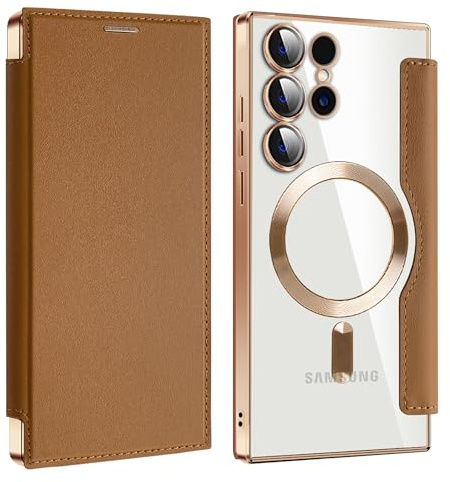 Bakicey Hülle für Samsung Galaxy S24 Ultra Klapphülle Magnetische Hülle, Kartenfach PU Leder Anti-Kratzer Handyhülle mit RFID-Sperre Schutzhülle Flip Case Cover für Samsung Galaxy S24 Ultra, Braun