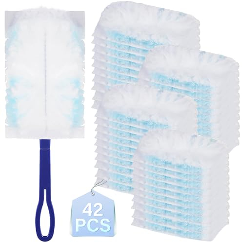 42 Stück Staubmagnet für Swiffer Staubmagnet nachfüllpack mit 1 Griff,Tierhaare für swiffer staubwedel nachfüllpack, Staub, Schmutz Elektrostatischer Staubwischer für Haushalt, Schule