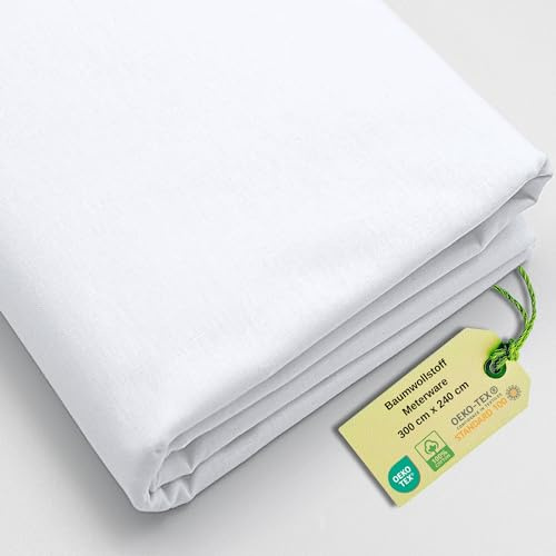 Stoff Virginia Tex, Meterware, Baumwollstoff 100%, große Breite 240 cm, Baumwollstoff 100% Oeko -Tex Standard 100 Unifarben zum Nähen (Weiß, 300 cm)